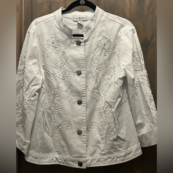 Once Again White 3/4 Sleeve Metal Button Jacket w/metallic Thread Embroidery. L - Picture 1 of 11
